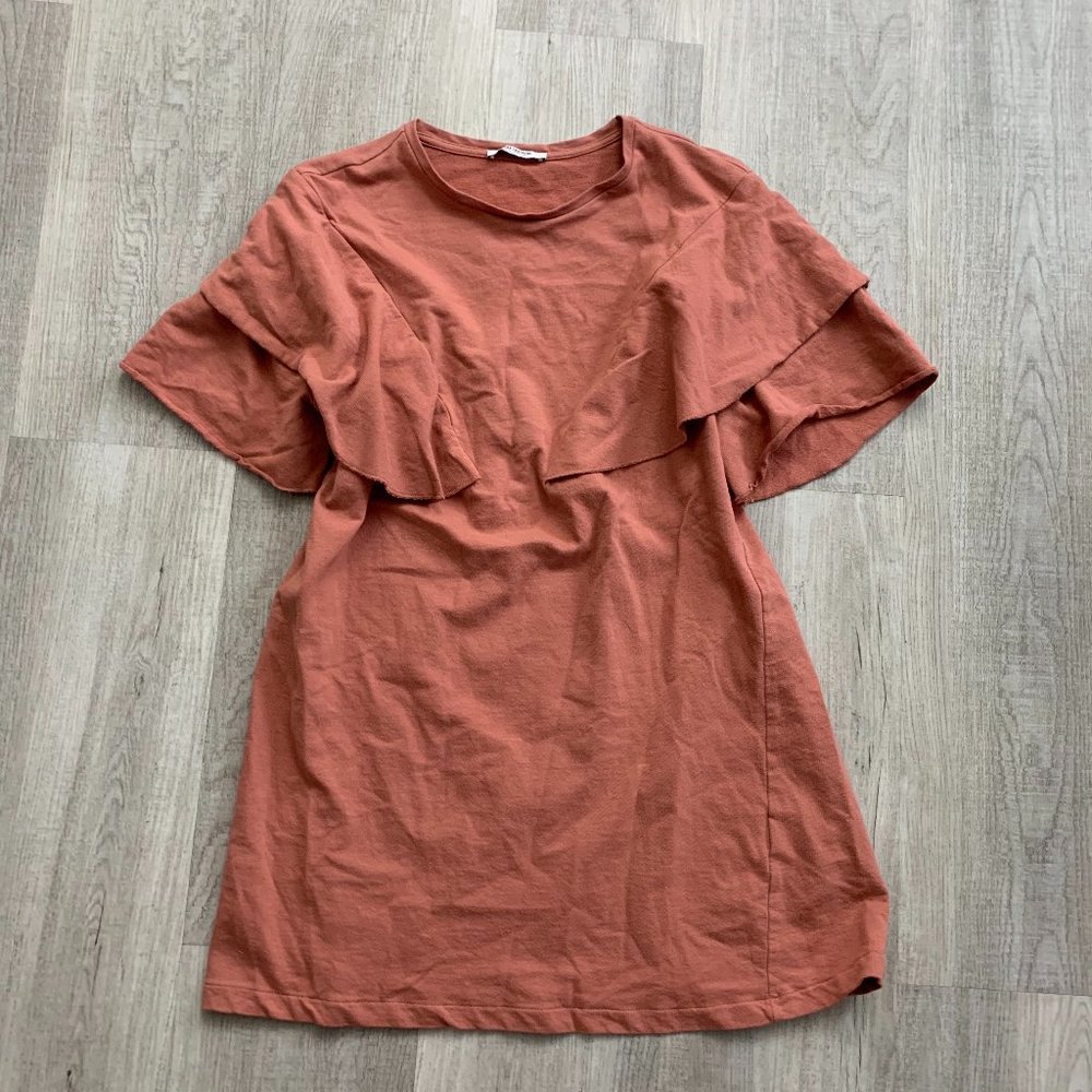 Zara Peach Mini Cotton Dress - Size S